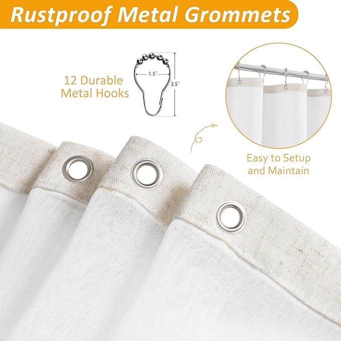 Naturoom Extra Long Shower Curtains 84 inches Linen Shower Curtain with Snap in Liner Set Boho Farmhouse Heavy Duty Textured Burlap Cloth Double Bath Curtains with See Through Top Window 72x84 - ModernBath