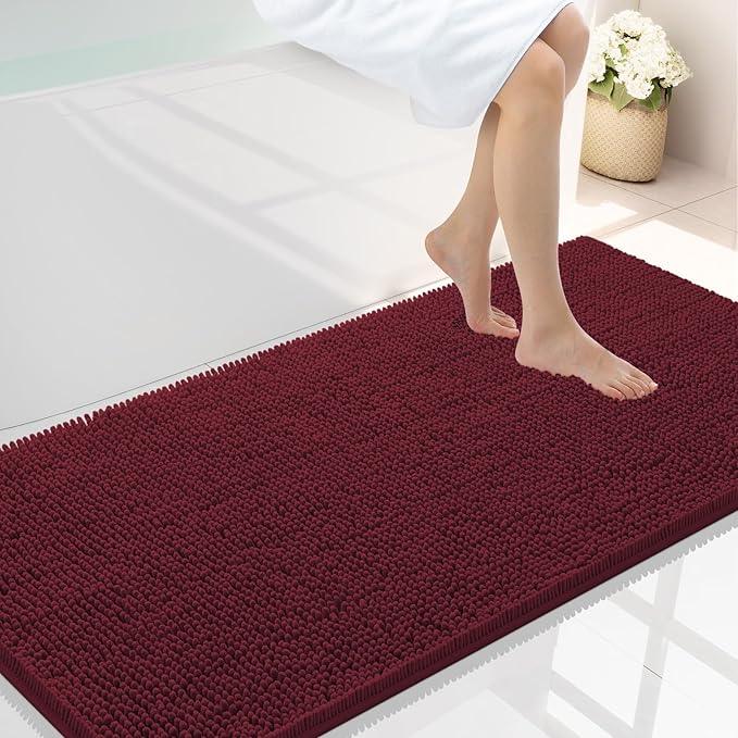 Smiry Luxury Chenille Bathroom Rugs 40x24, Extra Soft and Absorbent Shaggy Bath Mat, Machine Washable, Non-Slip Plush Carpet Runner for Tub, Shower, and Floor, Home Decor Accessories, Burgundy - ModernBath