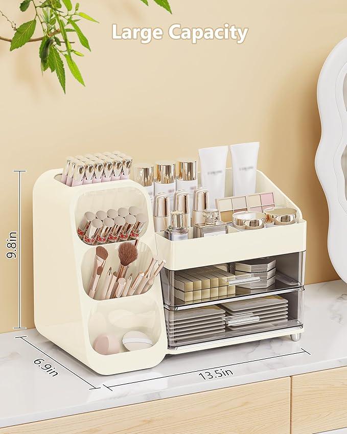 Anylady Makeup Organizer with Drawers, Skincare Organizer (Large Size Thick), Storage Box Cosmetic Display Cases, Make up Organizers for Vanity, Dresser, Desk, Kitchen, Countertop (cream) - ModernBath
