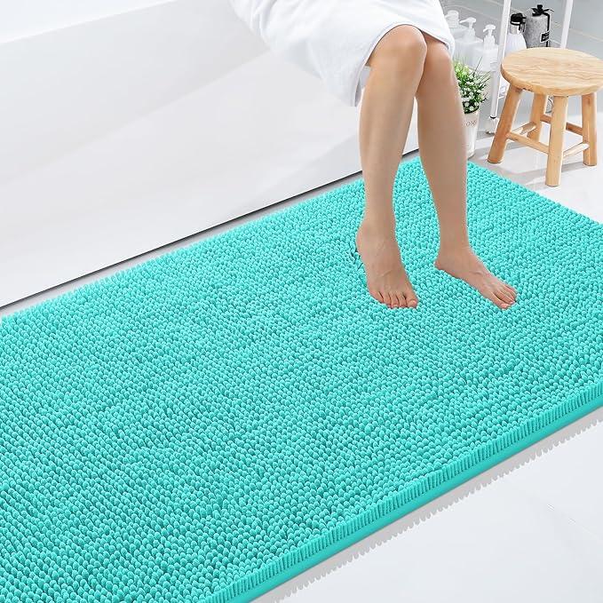 Smiry Luxury Chenille Bathroom Rugs 59x35, Extra Soft and Absorbent Shaggy Bath Mat, Machine Washable, Non-Slip Plush Carpet Runner for Tub, Shower, and Floor, Home Decor Accessories, Turquoise - ModernBath
