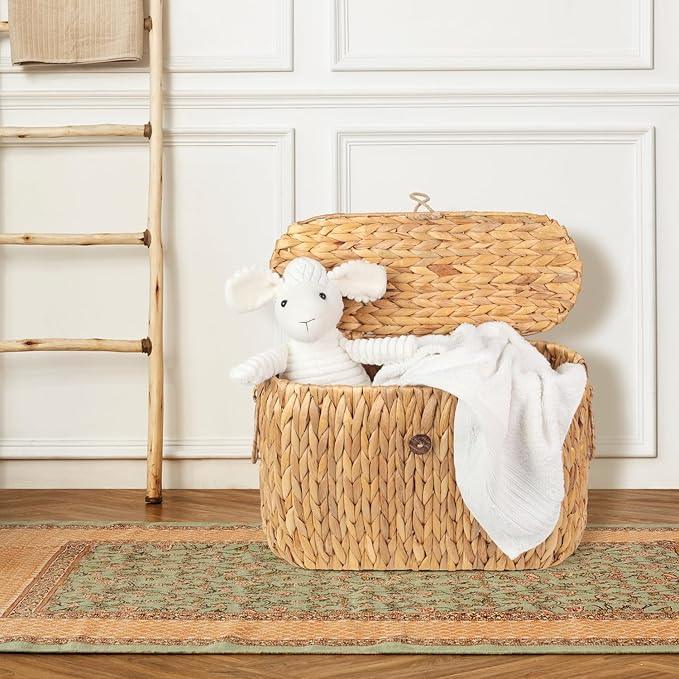Toilet Paper Storage, Water Hyacinth Baskets with Lid, Toilet Paper Baskets for Storage Holder 6 Rolls, Papers Basket with Built-in Handles for Organizer, Bathroom Accessories Organizer - ModernBath