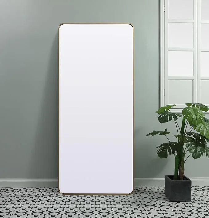 ARS Concepts Aura, Soft Corner Metal Rectangle Mirror 32X72 Inch in, Modern, Brass - ModernBath