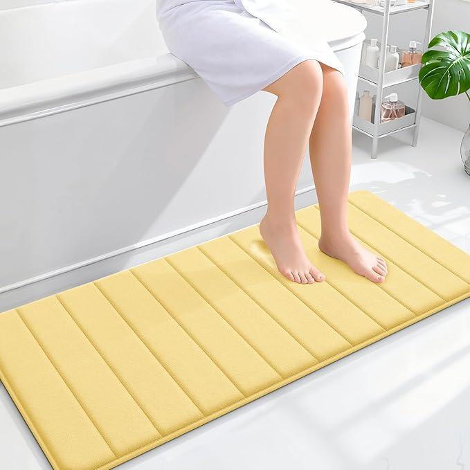 OLANLY Memory Foam Long Bathroom Rugs Runner 47x20, Super Soft Absorbent Bath Mat, Quick Dry, Machine Washable Shower Floor Rugs, Bathmat Carpet, Bathroom Home Decor Accessories, Yellow - ModernBath