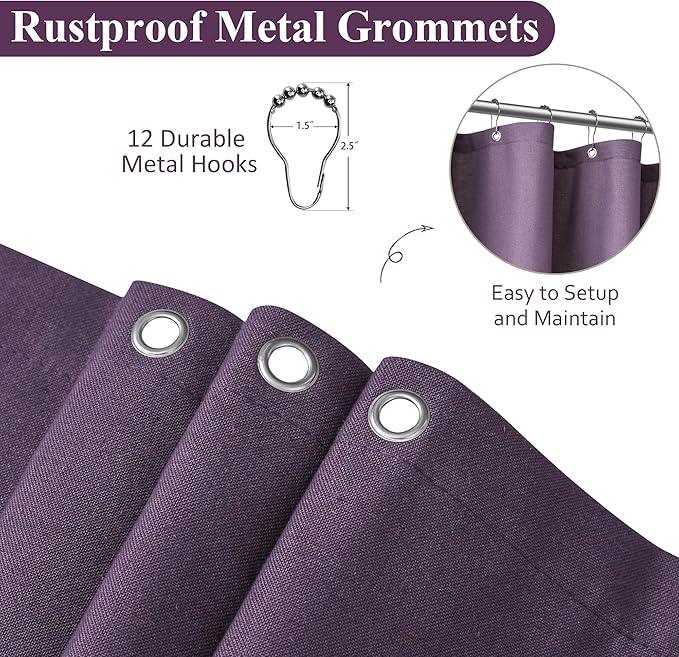 Naturoom Purple Linen Shower Curtain, Country Boho Farmhouse Bath Decor Shower Curtains Neutral Cloth Weighted Textured Fabric Bath Curtain Liner with Hooks, 72x80 - ModernBath