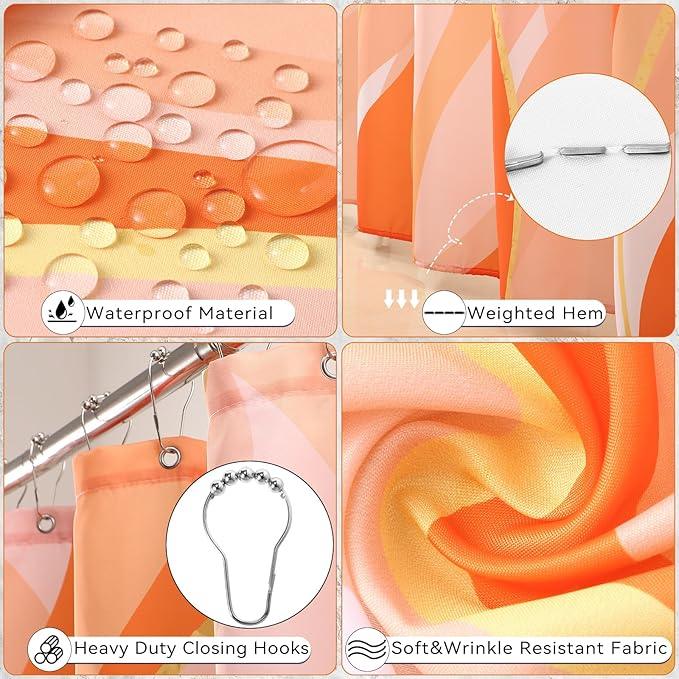 XLHOMO Bathroom Set - Orange and Gold Bathroom Accessories, Bathroom Sets with Shower Curtain and Rugs, Orange Shower Curtain Set with Bathroom Trash Can, Soap Dispenser, Soap Dish for Home Decor - ModernBath