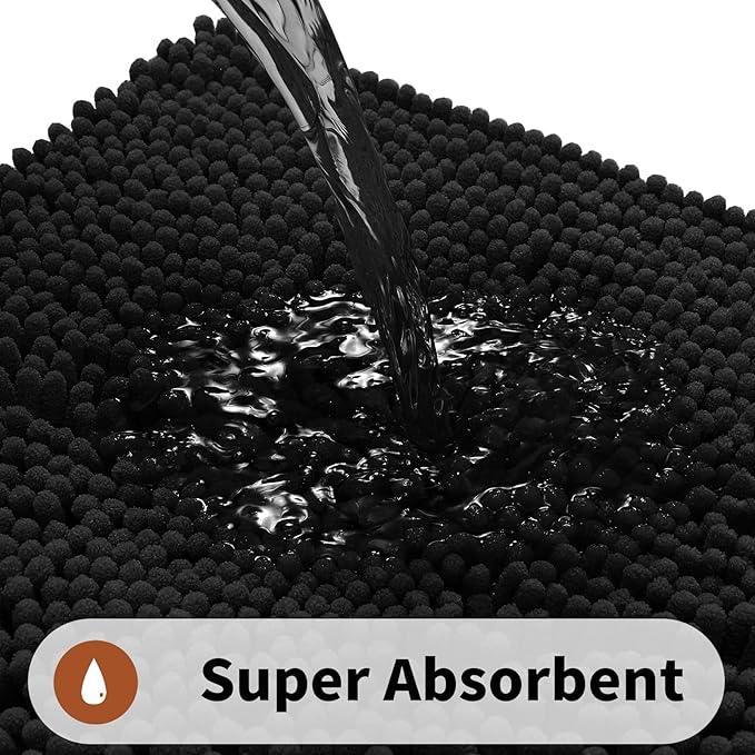 Yimobra Toilet Rugs U Shaped Washable - 24"x20" Non Slip Plush Contour Bath Rugs for Toilet - Super Soft Absorbent Quick Dry Toilet Mats for Bathroom,Black - ModernBath