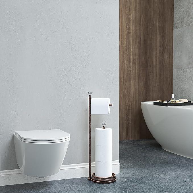 Toilet Paper Holder for Bathroom, Heavy Weighted Metal Free Standing Toilet Paper Holder Stand with Crystal Ball, Toilet Paper Roll Stand for Bathroom Accessories (Oil Rubbed Bronze) - ModernBath