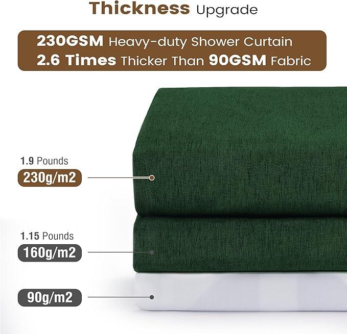 BTTN 3 in 1 Shower Curtain Set, Emerald Green Linen Textured Fabric Shower Curtain and Clear Liner Set with Plastic Hook, Modern Hotel Luxury Weighted Waterproof Shower Curtain for Bathroom, 72x72 - ModernBath