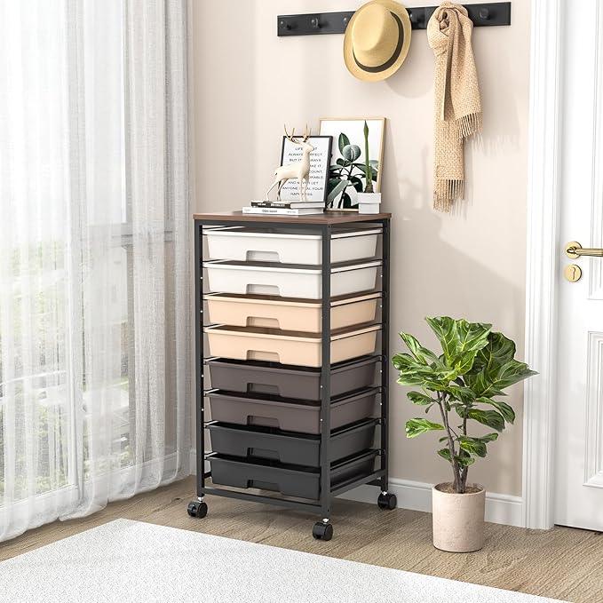 Rolling Storage Cart with Drawers, Rolling Drawer Cart and Wooden Tabletop,Storage Drawer Cart for Living Room,Classroom,Bedroom,Bathroom,Dorm,Office,Brown Gradient - ModernBath