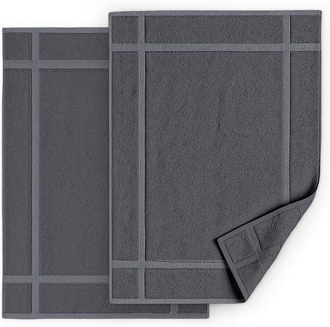 Pearl Linens 100% Ring Spun Cotton Bath Mat (Pack of 2) 18 x 25 Inch, Washable, Soft & Absorbent Terry Bathroom Floor Mat – Not Bathroom Rugs – Quick-Dry After Shower Bath Mat, 687 GSM, Dark Grey - ModernBath