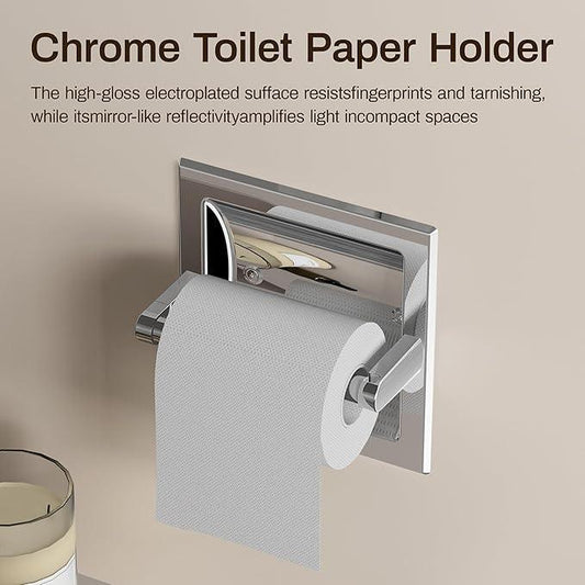 Recessed Toilet Paper Holder Polished Chrome, Pivoting Toilet Tissue Holder in Wall Made of SUS304 Stainless Steel, Space Saving Inset Tissue Roll Holder Wall Mount with Bracket - ModernBath