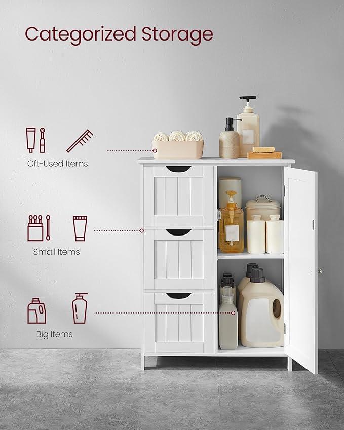VASAGLE Floor Storage Cabinet, Freestanding Storage Unit with 3 Drawers, 1 Adjustable Shelf, for Bathroom Living Room Dining Kitchen, 11.8 x 23.6 x 31.5 Inches, White UBBC49WT - ModernBath