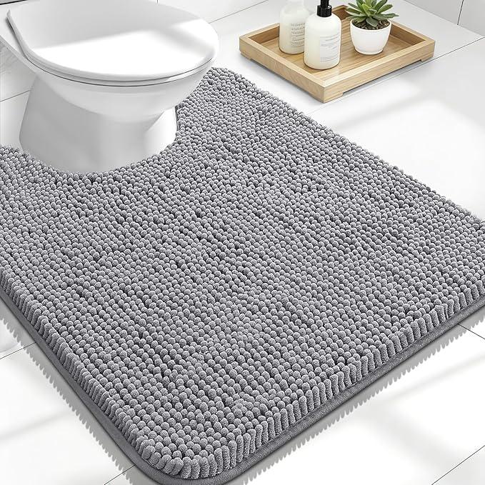 OLANLY Toilet Rugs U-Shaped 24x20, Extra Soft Absorbent Chenille Contour Bathroom Rugs for Toilet, Dry Quickly, Machine Washable, Non-Slip Bath Mat, Grey - ModernBath