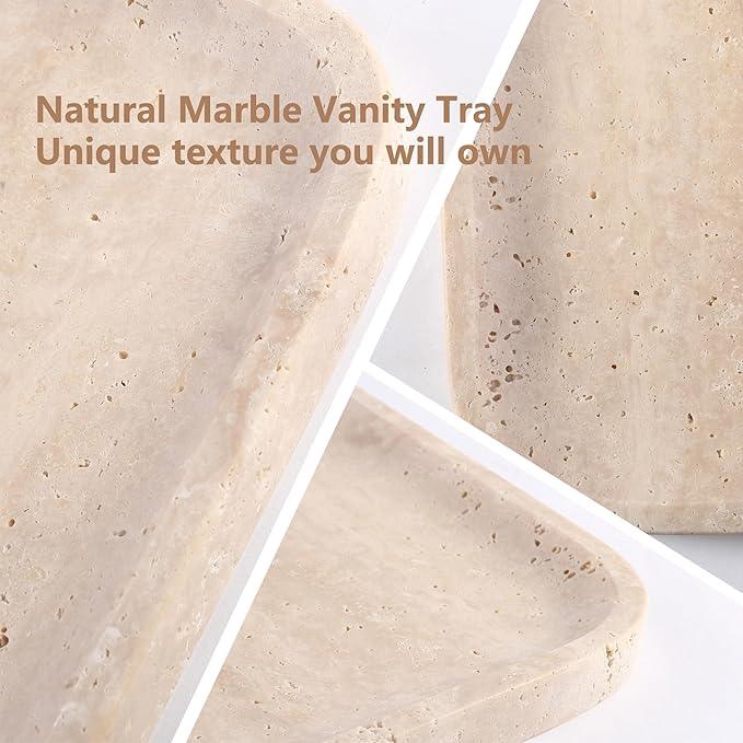 Marble Vanity Tray for Dresser Organizer, Travertine Bathroom Tray Countertop, Beige Decorative Serving Trays, Kitchen Sink Storage, Jewelry & Perfume Holder(Travertino Romano) - ModernBath