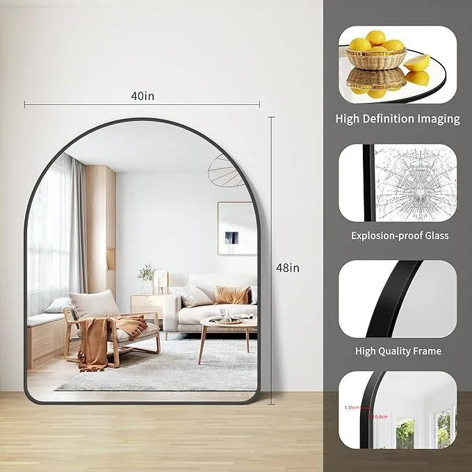 FORBATH Arched Wall Mirror 40"x48", Large Arch Bathroom Mirror Black Aluminum Wide Frame for Decor Dresser Mirror for Bedroom Living Room Entryway, Hanging or Leaning Against Wall - ModernBath