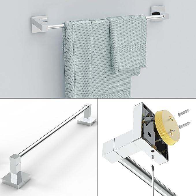 Ruacq Chrome 4pcs Bathroom Hardware Set-Toilet Paper Holder-Towel Ring -Towel Hooks for bathrooms-18 Inch Towel Bar Stainless Steel Wall Mounted, Bathroom Accessories Set - ModernBath