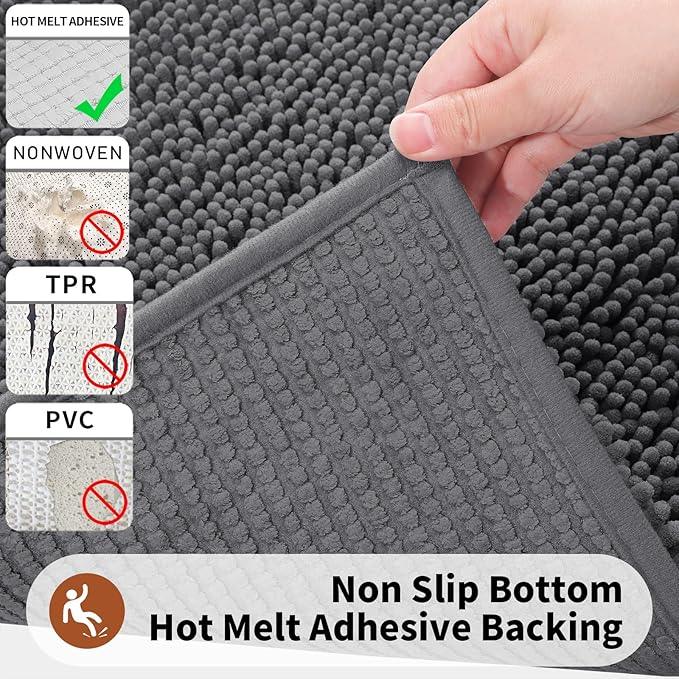 Yimobra Toilet Rugs U Shaped Washable - 24"x20" Non Slip Plush Contour Bath Rugs for Toilet - Super Soft Absorbent Quick Dry Toilet Mats for Bathroom,Dark Gray - ModernBath