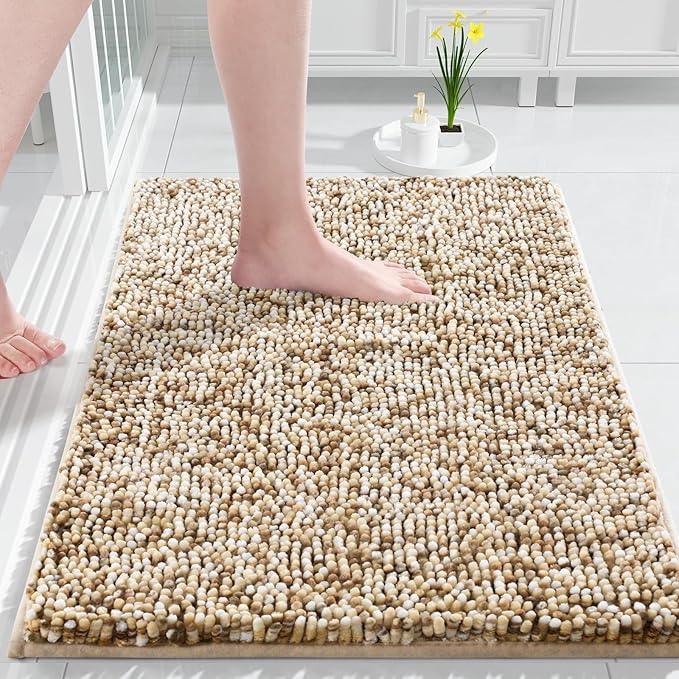 Yimobra Bath Mats for Bathroom Non Slip, 36x24, Extra Soft Chenille Bathroom Rugs, Luxury Fluffy Long Matts for Tub, Plush Shaggy Carpet, Water Absorb, Machine Washable, Beige & Light Coffee - ModernBath