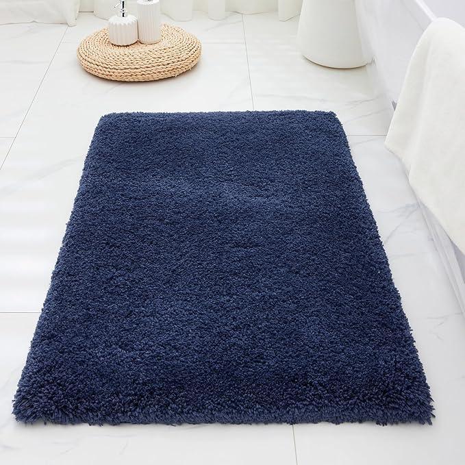 ILANGO Navy Blue Bathroom Rugs 30" × 20" Non Slip & Super Absorbent Extra Thick Soft, Washable Bath Mat for Floor, Microfiber Plush Shaggy Bath Rug with Rubber for Bathtub Shower Room Sink - ModernBath