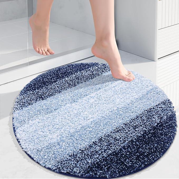 Arotive Microfiber Bathroom Rugs, Shaggy Soft and Absorbent Bath Rug, Non-Slip, Thick Plush Machine Washable Dry Bath Mats for Bathroom, Tub and Shower, 24x24, Dark Blue, Round - ModernBath