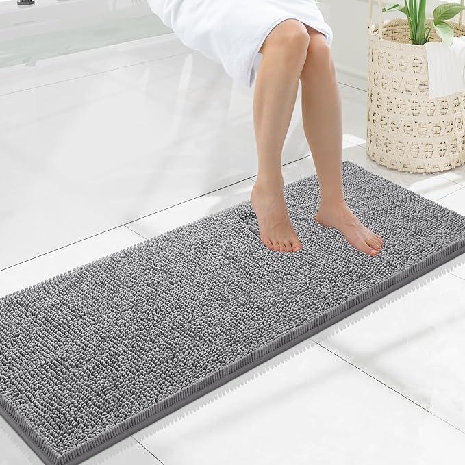 Smiry Luxury Chenille Bathroom Rugs 47x17, Extra Soft and Absorbent Shaggy Bath Mat, Machine Washable, Non-Slip Plush Carpet Runner for Tub, Shower, and Floor, Home Decor Accessories, Grey - ModernBath