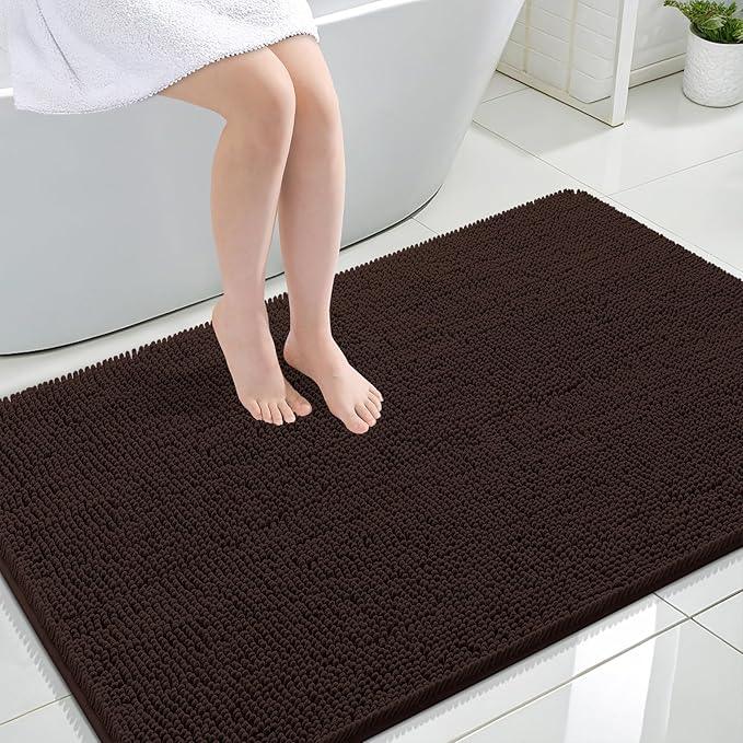 OLANLY Bathroom Rugs 44x32, Extra Soft Absorbent Chenille Bath Rugs, Rubber Backing Quick Dry, Machine Washable Bath Mats for Bathroom Floor, Tub and Shower, Home Decor Accessories, Brown - ModernBath