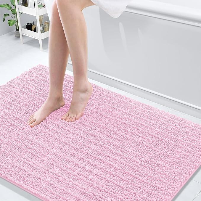 Arotive Luxury Chenille Bathroom Rug Mat, Extra Soft Thick Absorbent Shaggy Bath Rugs, Non-Slip Machine Wash Dry, Plush Bath Mats for Bathroom, Shower and Tub, 59x35, Pink - ModernBath