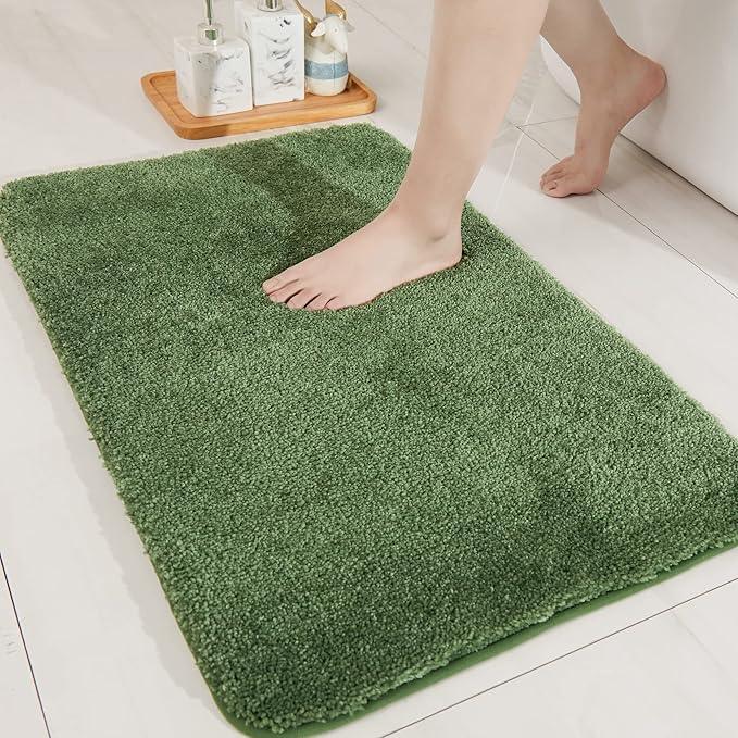 COSY HOMEER Bath Rugs for Bathroom Extra Thick- Anti-Slip Bath Mats Soft Plush Yarn Shaggy 100% Strong Mirco Polyeste Mat Living Room Bedroom Mat Floor Water Absorbent(Green,20x32 - Inches) - ModernBath
