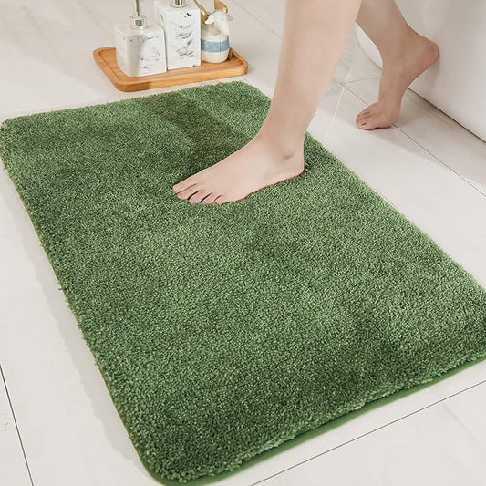 COSY HOMEER Bath Rugs for Bathroom Extra Thick- Anti-Slip Bath Mats Soft Plush Yarn Shaggy 100% Strong Mirco Polyeste Mat Living Room Bedroom Mat Floor Water Absorbent(Green,20x32 - Inches) - ModernBath