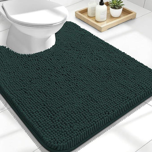 OLANLY Toilet Rugs U-Shaped 24x20, Extra Soft Absorbent Chenille Contour Bathroom Rugs for Toilet, Dry Quickly, Machine Washable, Non-Slip Bath Mat, Blackish Green - ModernBath