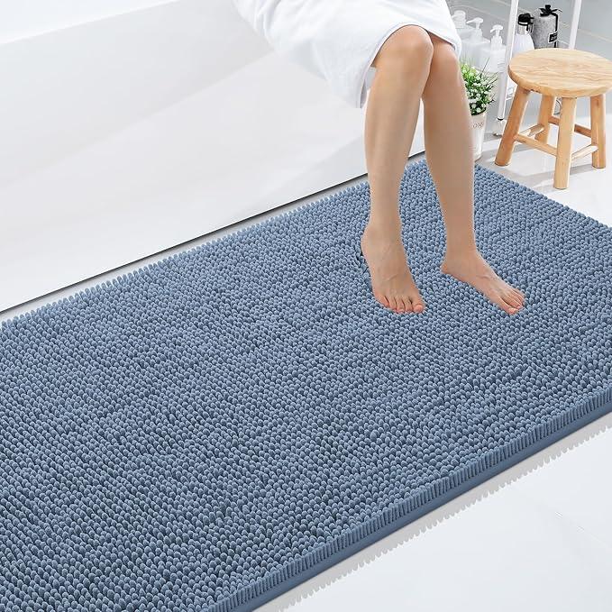Smiry Luxury Chenille Bathroom Rugs 59x35, Extra Soft and Absorbent Shaggy Bath Mat, Machine Washable, Non-Slip Plush Carpet Runner for Tub, Shower, and Floor, Home Decor Accessories, Grayish Blue - ModernBath