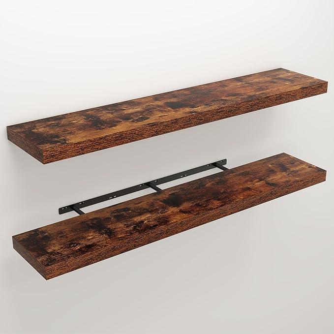 Floating Shelves for Wall, Wall Mounted Rustic Wood Shelves for Bathroom, Bedroom, Living Room, Kitchen, Hanging Shelf for Books/Storage/Room Decor (Brown, 48") - ModernBath