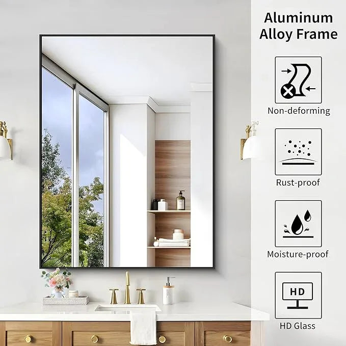 KOCUUY Black Mirror, 48"x36" Rectangle Bathroom Mirror for Over Sink, HD Tempered Glass, Anti-Rust Frame, Modern Design for Bathroom, Bedroom, Living Room, Entryway, Hang Horizontal/Vertical - ModernBath