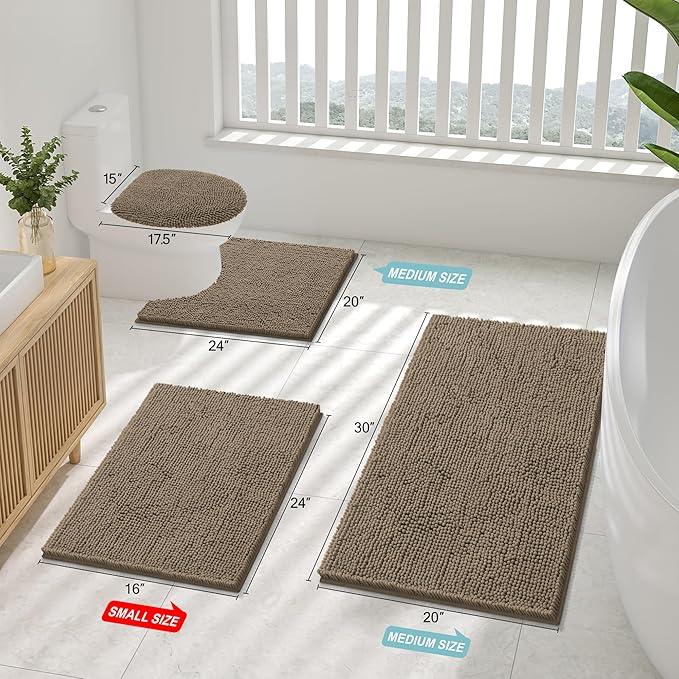 Smiry Luxury Chenille Round 24x24, Extra Soft and Absorbent Shaggy Bathroom Mat Rugs, Machine Washable, Non-Slip Plush Carpet for Tub, Shower, and Bath Room, Camel - ModernBath
