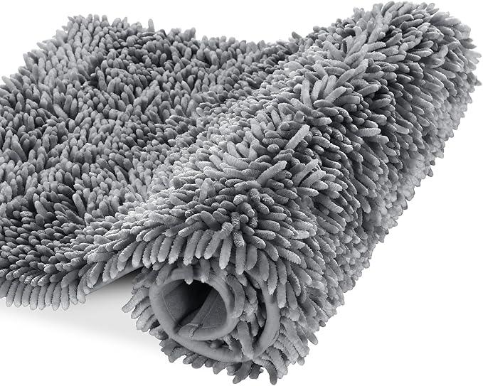 Yimobra Luxury Chenille Bathroom Rug Mat, Extra Soft and Absorbent Shaggy Bath Rugs Non Slip, Machine Washble Dry, Plush Floor Carpet for Tub, Shower, and Bath Room, 44x24 Inch, Silver - ModernBath