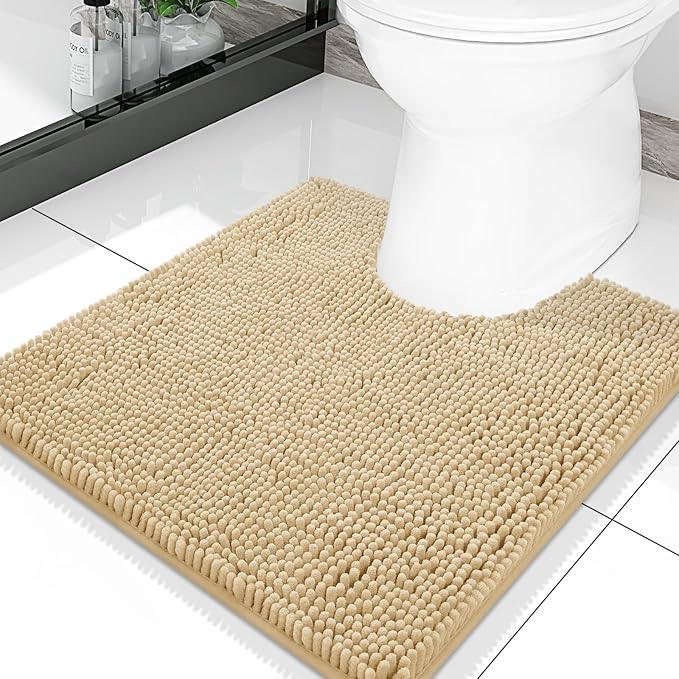 Smiry Luxury Chenille Toilet Rugs U-Shaped 20x20, Soft Absorbent Non-Slip Contour Bathroom Rugs for Toilet, Machine Washable Contoured Bath Mats, Beige - ModernBath