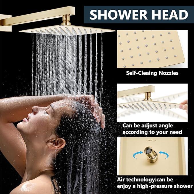 Aolemi Shower Faucet Set Rain Shower System with Handheld Spray Bathroom Shower Combo Rough-in Valve and Shower Trim Kit Included Brushed Gold 8 Inch Wall Mount Shower Head - ModernBath