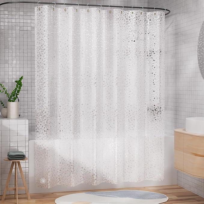 AmazerBath Heavy Duty Shower Curtain Liner, 100% EVA Clear Shower Curtain and Liner 2-in-1, 72x72 Luxury Plastic Weighted Bathroom Cobble Shower Liner, 12 Rustproof Grommets & 3 Heavyweight Stones - ModernBath