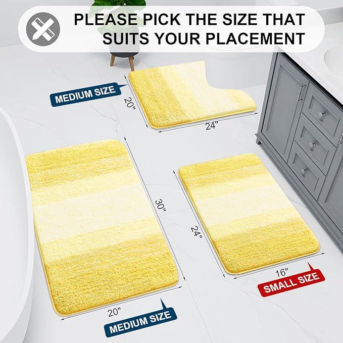 Arotive Microfiber Bathroom Rugs, Shaggy Soft and Absorbent Bath Rug, Non-Slip, Thick Plush Machine Washable Dry Bath Mats for Bathroom, Tub and Shower, 24x16, Yellow, Rectangular - ModernBath
