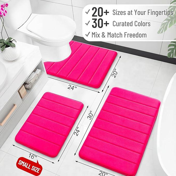 OLANLY Memory Foam Bath Mat 44x24, Super Soft Absorbent Bathroom Rugs, Quick Dry, Machine Washable Shower Floor Rugs, Bathmat Carpet, Bathroom Home Decor Accessories, Hot Pink - ModernBath