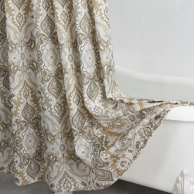 BESTRIPES Fabric Shower Curtain, Beige Grey Blue Printed Boho Paisley Damask Pattern Shower Curtains for Bathroom, Waterproof Bathroom Curtains, 62" W x 72" H - ModernBath