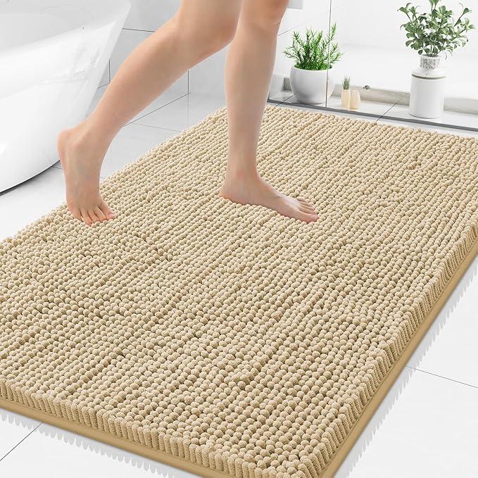 Smiry Luxury Chenille Bathroom Rugs 48x32, Extra Soft and Absorbent Shaggy Bath Mat, Machine Washable, Non-Slip Plush Carpet Runner for Tub, Shower, and Floor, Home Decor Accessories, Beige - ModernBath