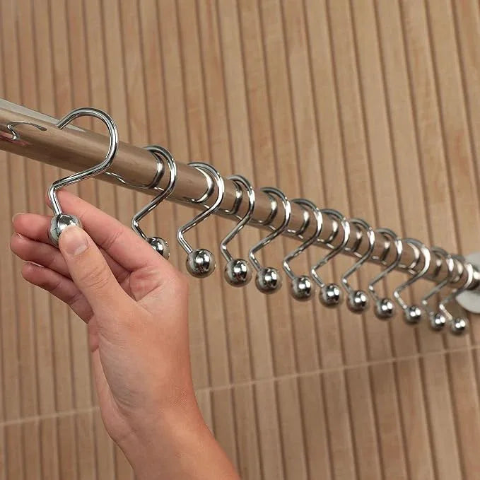 Hermosa Collection Luxury S Shower Curtain Hooks (12-Pack) Hotel Quality Silver Chrome Finish | Bathroom Accessories | Non-Slip Ball End | Easy to Hang - ModernBath