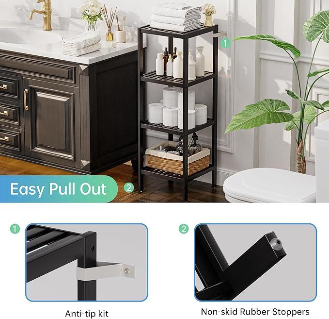 SMIBUY Bathroom Storage Shelf, 4-Tier Bamboo Rack Organizer, Multifunctional Shelving Unit for Living Room Bedroom Kitchen (Black) - ModernBath