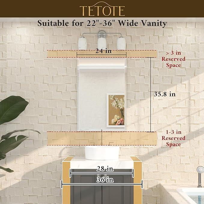 TETOTE 24" x 36" Rectangle Tempered Mirror with Frameless Beveled Edge for Vanity and Bathroom - ModernBath
