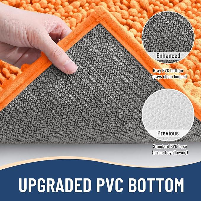 Arotive Luxury Chenille Bathroom Rug Mat, Extra Soft Thick Absorbent Shaggy Bath Rugs, Non-Slip Machine Wash Dry, Plush Bath Mats for Bathroom, Shower and Tub, 24x16, Orange - ModernBath