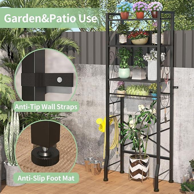 Over-The-Toilet Storage Rack 4-Tier,Bathroom Organizer Shelf Over Toilet,Adjustable Wooden Shelves and Basket,Freestanding Above Toilet Shelf,Space Saver for Rooms(Black Rack-Black Shelves) - ModernBath