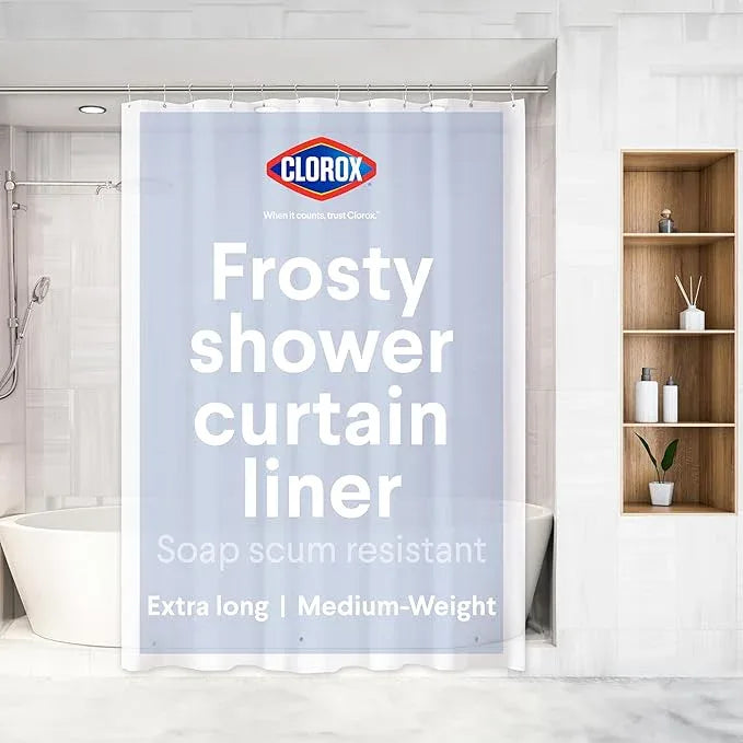 CLOROX Shower Curtain Liner, Premium Medium-Weight Durable Waterproof 6g PEVA for Bathroom with Weighted Magnets, Extra Long 72" x 78", Frosty 1 Pack - ModernBath