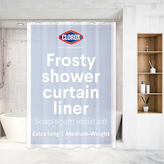 CLOROX Shower Curtain Liner, Premium Medium-Weight Durable Waterproof 6g PEVA for Bathroom with Weighted Magnets, Extra Long 72" x 78", Frosty 1 Pack - ModernBath