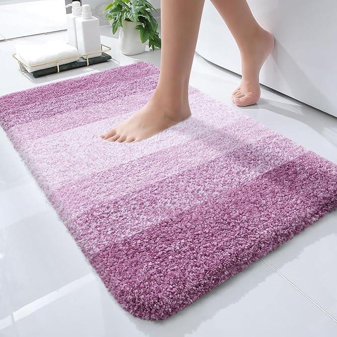 OLANLY Bathroom Rugs Mat 24x16, Extra Soft Absorbent Microfiber Bath Rugs, Rubber Backing, Quick Dry, Washable Bath Mats for Bathroom Floor, Tub and Shower, Home Decor Accessories, Pinkish-Purple - ModernBath